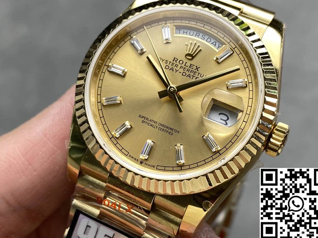 Gold Date Gold Rolex Yellow 36mm Dial v5 Day Tungsten Steel M128238-0045 QF Factory 0430